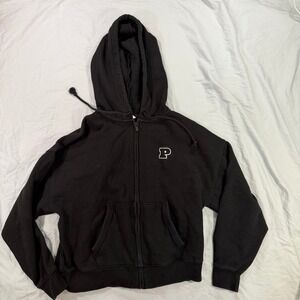 PINK Victoria's Secret Black Full Zip Hoodie Graphic Back Logo Sweatshirt Small